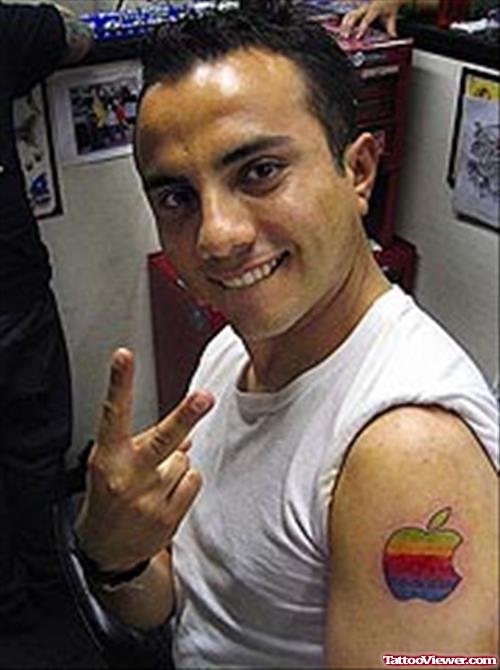 Color Ink Apple Tattoo On Shoulder