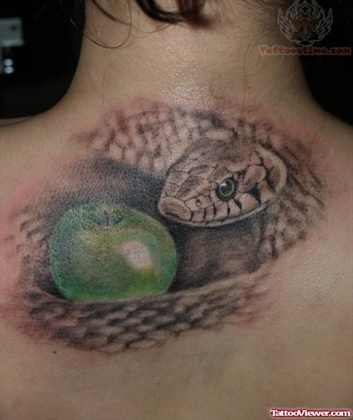 Cobra And Apple Tattoo on Back