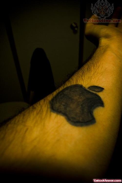 Black Ink Apple Tattoo For Wrist