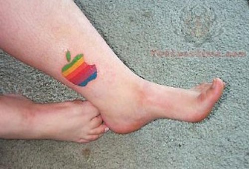 Colored Apple Tattoo On Ankle
