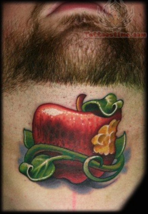 Red Apple Tattoo On Throat