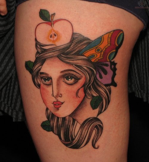 Cut Apple And Girl Tattoo