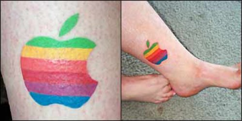 colorful Apple Tattoo On Leg