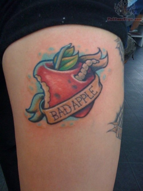 Amazing Red Apple Tattoo On Bicep