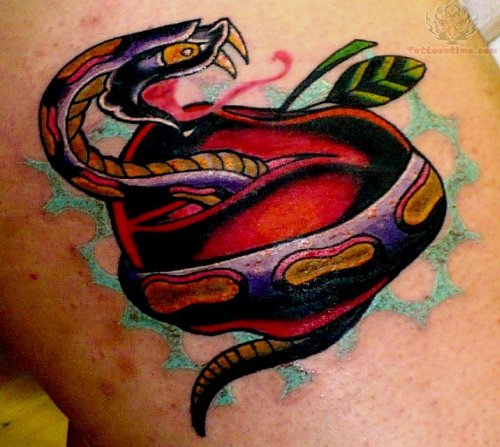 Snake And Red Apple Tattoo