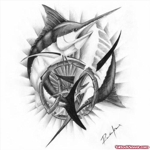 Sea Creatures Shark Aqua Tattoo Design