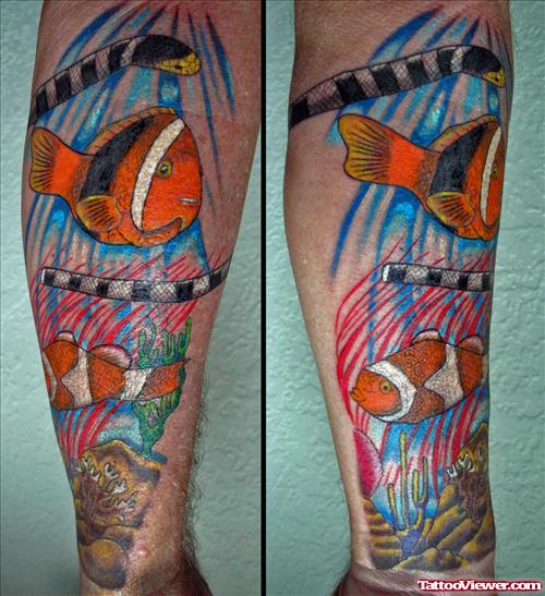 Colored Aqua Tattoo On Leg