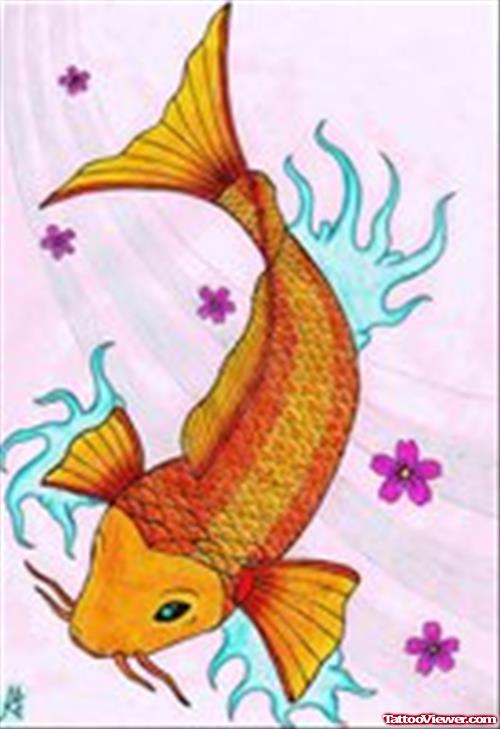 Colored Aqua Fish Tattoo Design For Girls