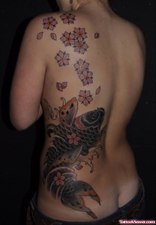 Color Flowers and Aqua Tattoo On Back