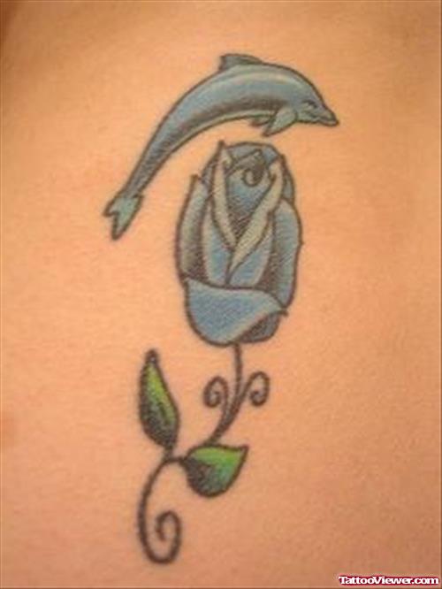 Blue Dolphin and Rose Aqua Tattoo