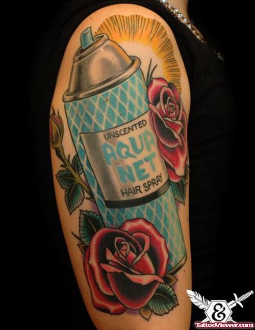Red Roses And Spray Aqua Tattoo On Half Sleeve