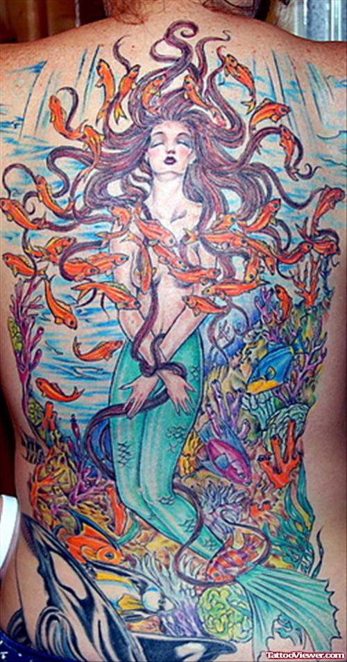 Colored Aqua Tattoos On Back