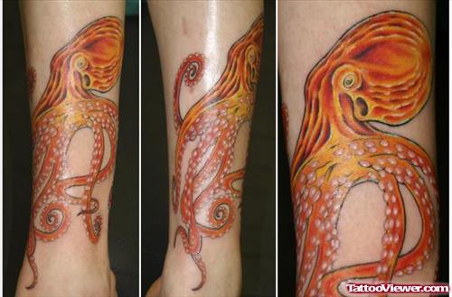 Awesome Aqua Octopus Tattoo On Sleeve