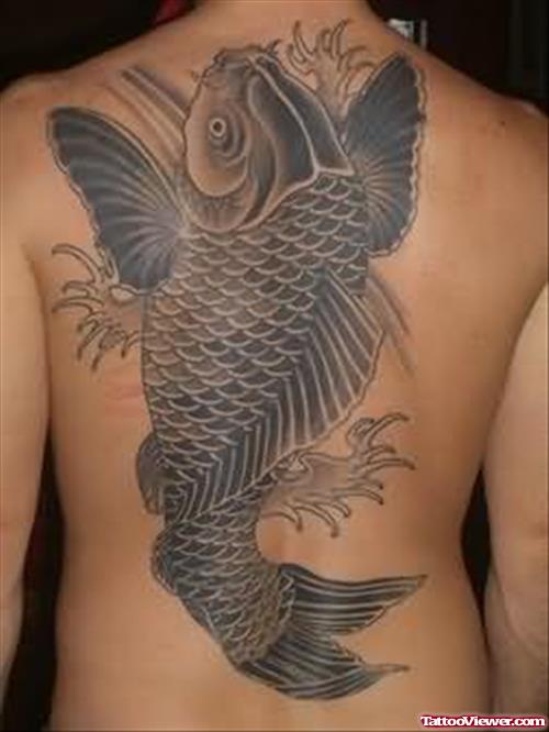 Grey Ink Aqua Tattoo On Back
