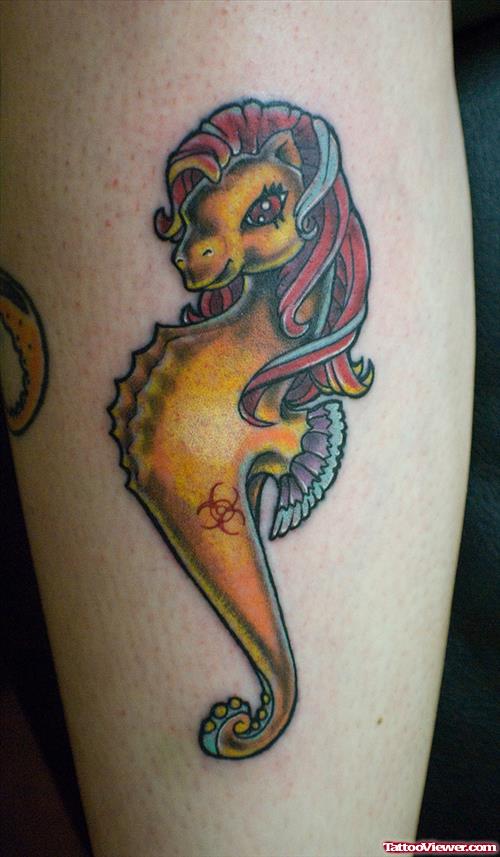 Golden Seahorse Aqua Tattoo