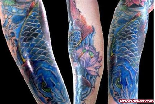 Colored Koi Fish Tattoo on Sleeve