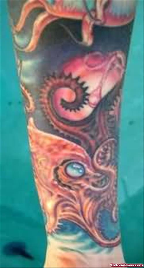 Colored Aqua Tattoo on Forearm