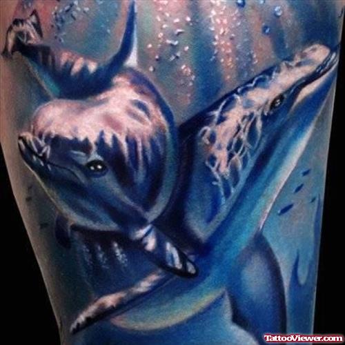 Blue Ink Dolphins Aqua Tattoo