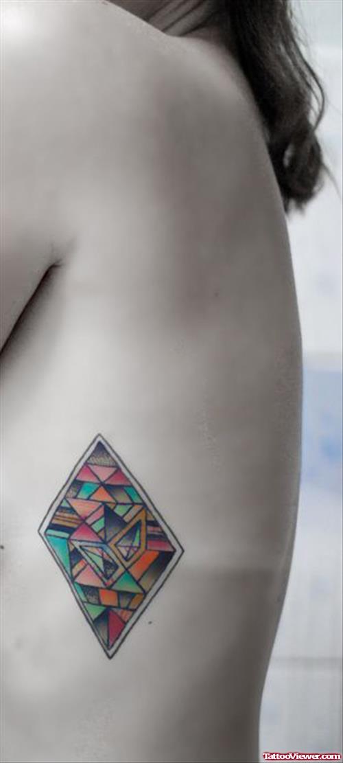 Awesome Color Ink Aqua Tattoo On Girl Side Rib
