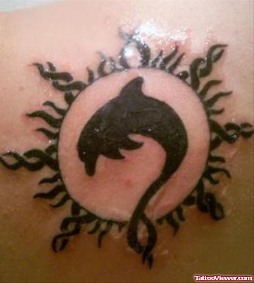 Tribal Sun and Aqua Dolphin Tattoo