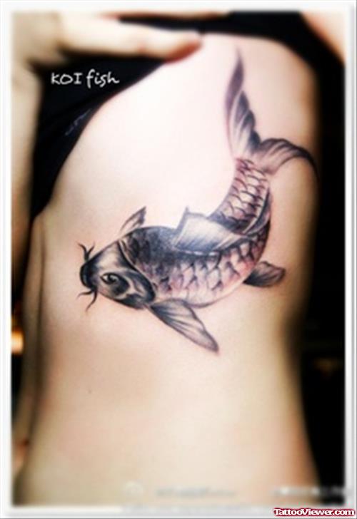 Grey Ink Aqua Tattoo On Rib Side For Girls
