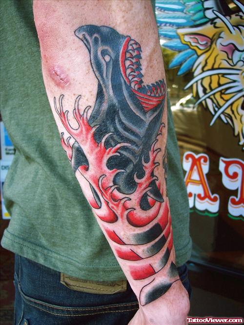 Aqua Shark Tattoo On Right Arm