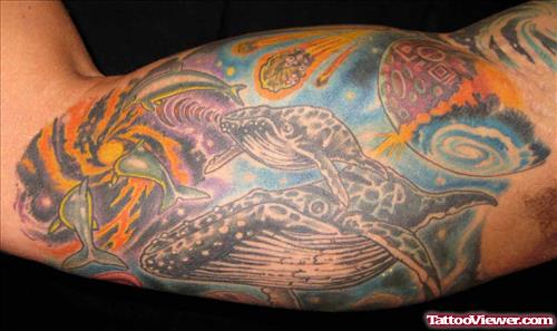 Amazing Colored Ocean Aqua Tattoo On Bicep