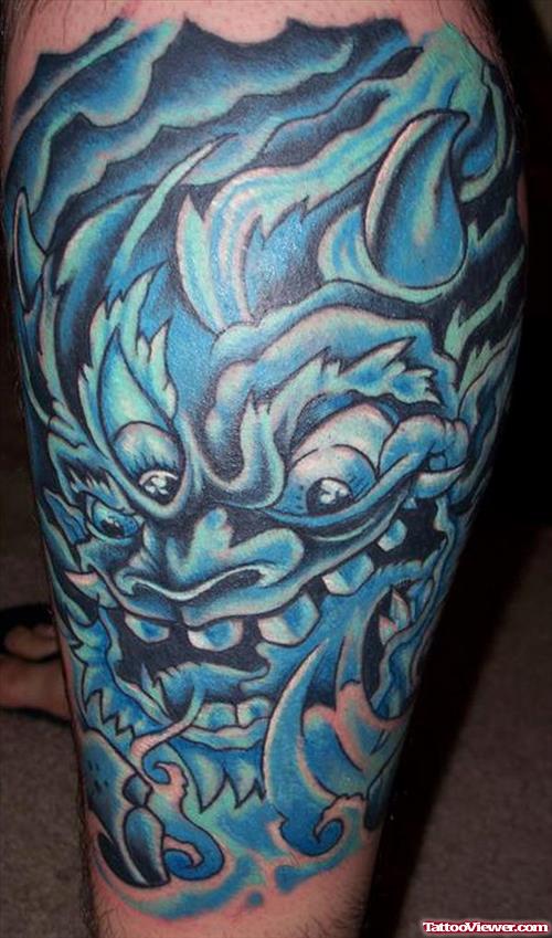 Blue Ink Aqua Tattoo On Leg