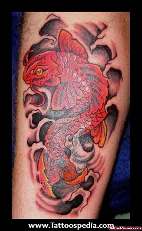 Red Ink Aqua Fish Tattoo