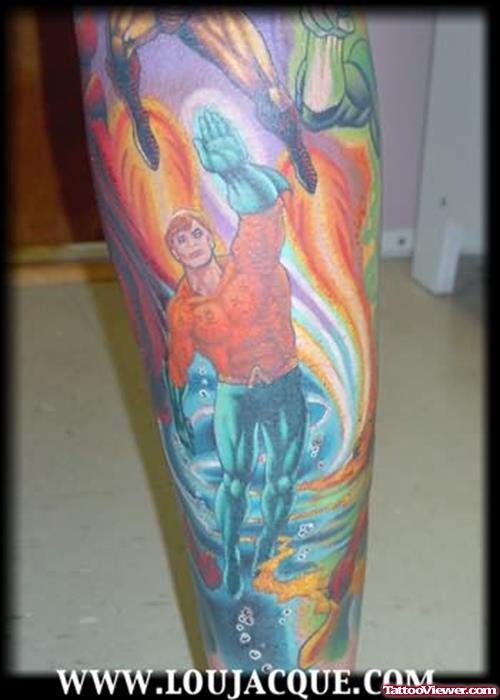 Aquaman Tattoo On Leg