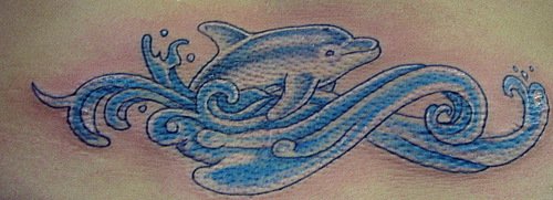 Blue Ink Aqua Tattoo On Lowerback