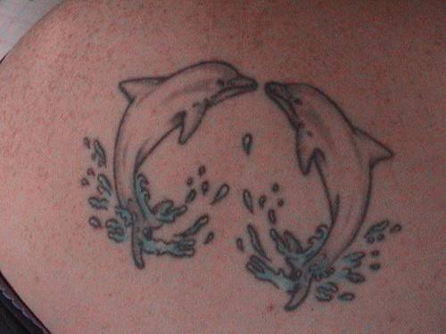 Grey Ink Jumping Dolphins Aqua Tattoos