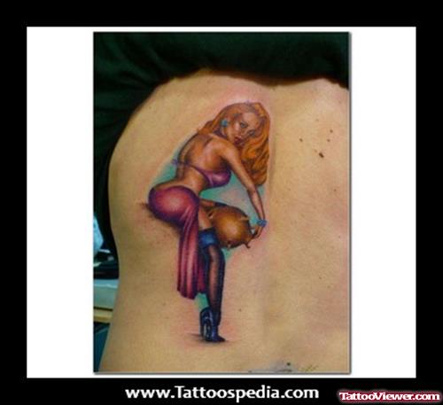 Colored Aquarius Girl Tattoo On Side Rib