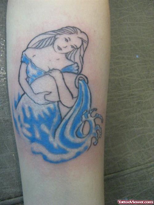 Blue Ink Aquarius Zodiac Tattoo Design