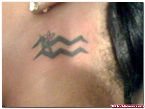 Side Neck Aquarius Sun Sign Tattoo