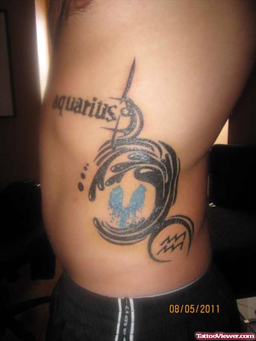Rib Side Aquarius Tattoo For Men