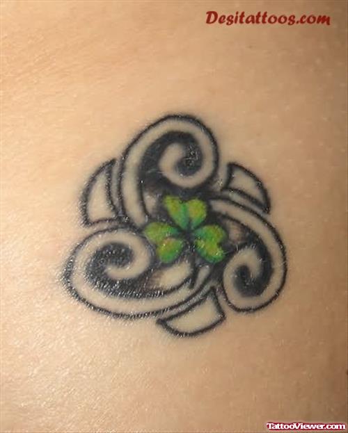 Green Clover Leaf And Aquarius Tattoo