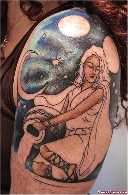 Girl Left Shoulder Aquarius Tattoo