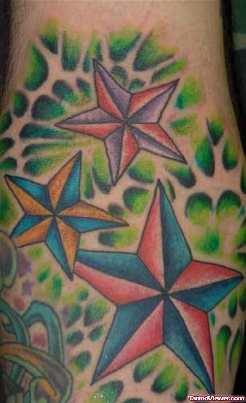 Colored Nautical Stars And Aquarius Tattoo