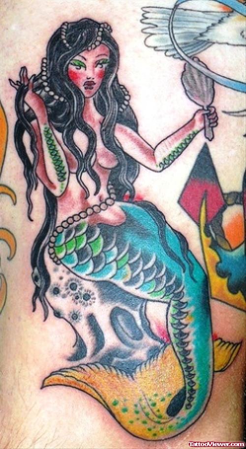 Colored Mermaid Aquarius Tattoo