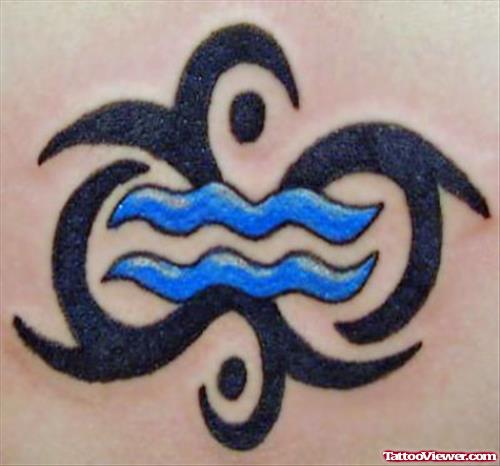 Black Tribal And Aquarius Tattoo