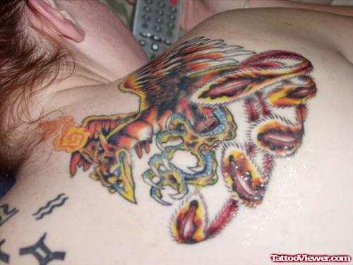 Phoenix And Aquarius Tattoo On Back