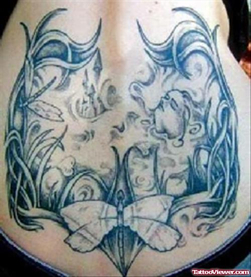 Grey Ink Back Body Aquarius Tattoo