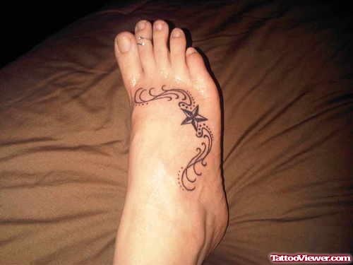 Girl Right Foot Star Aquarius Tattoo