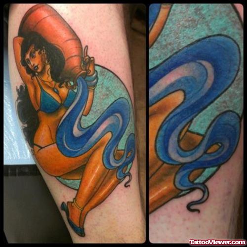 Colored Aquarius Girl Tattoo