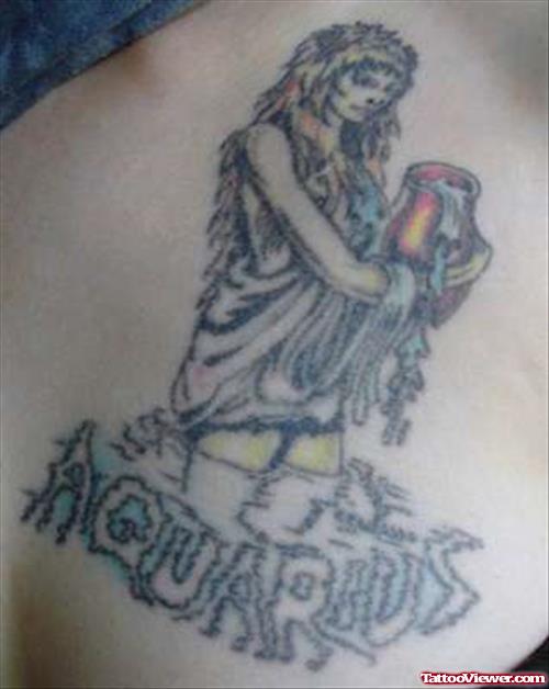 Grey Ink Aquarius Girl Tattoo On Chest