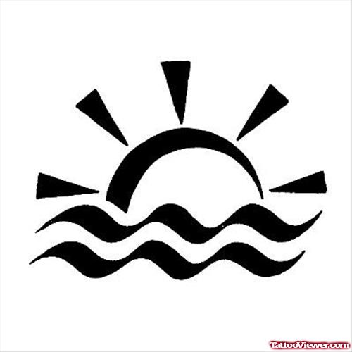 Rising Sun And Aquarius Tattoo Design
