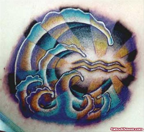 Colored Aquarius Zodiac Tattoo Design