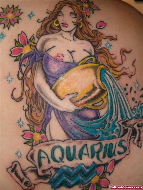 Attractive Aquarius Tattoo For Girls