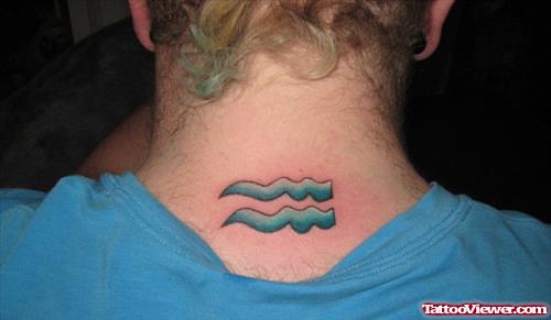 Aquarius Tattoo On Back Neck